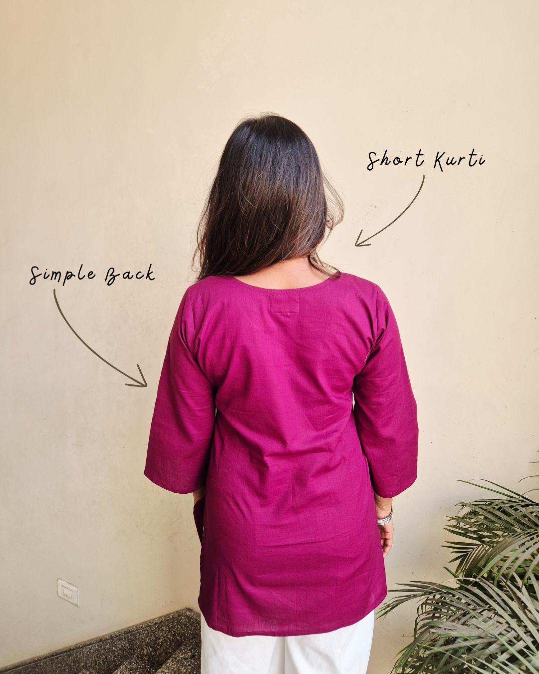 ULFAT Cotton Solid Short Kurti - Burgundy