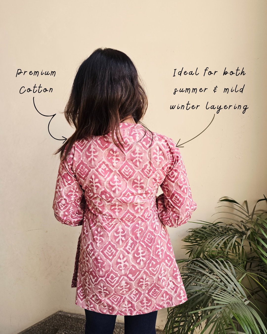 Rosy Cotton Dabu Short Kurti - Dust Pink