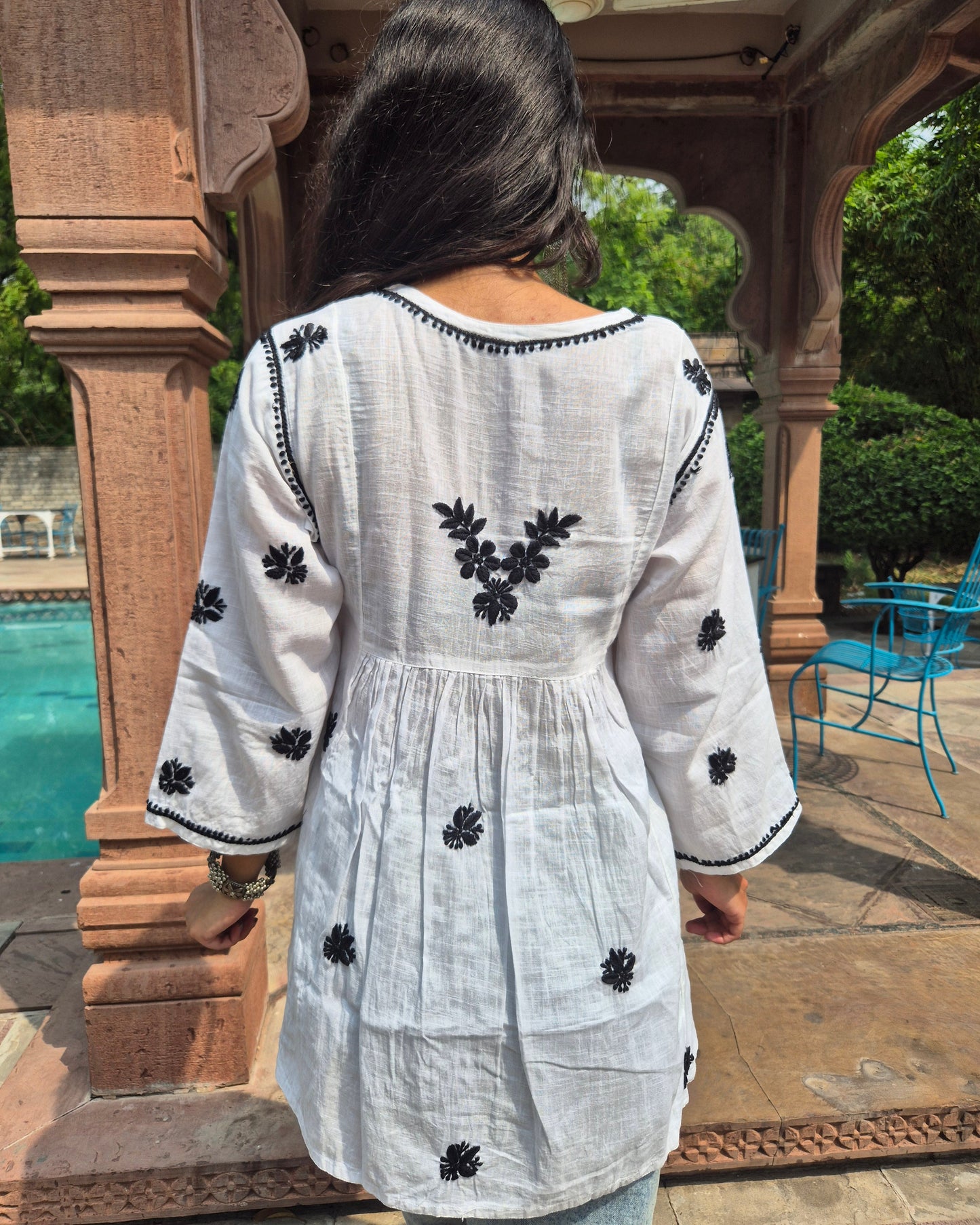 Chandani Cotton Slub Chikankari Short Kurti - White