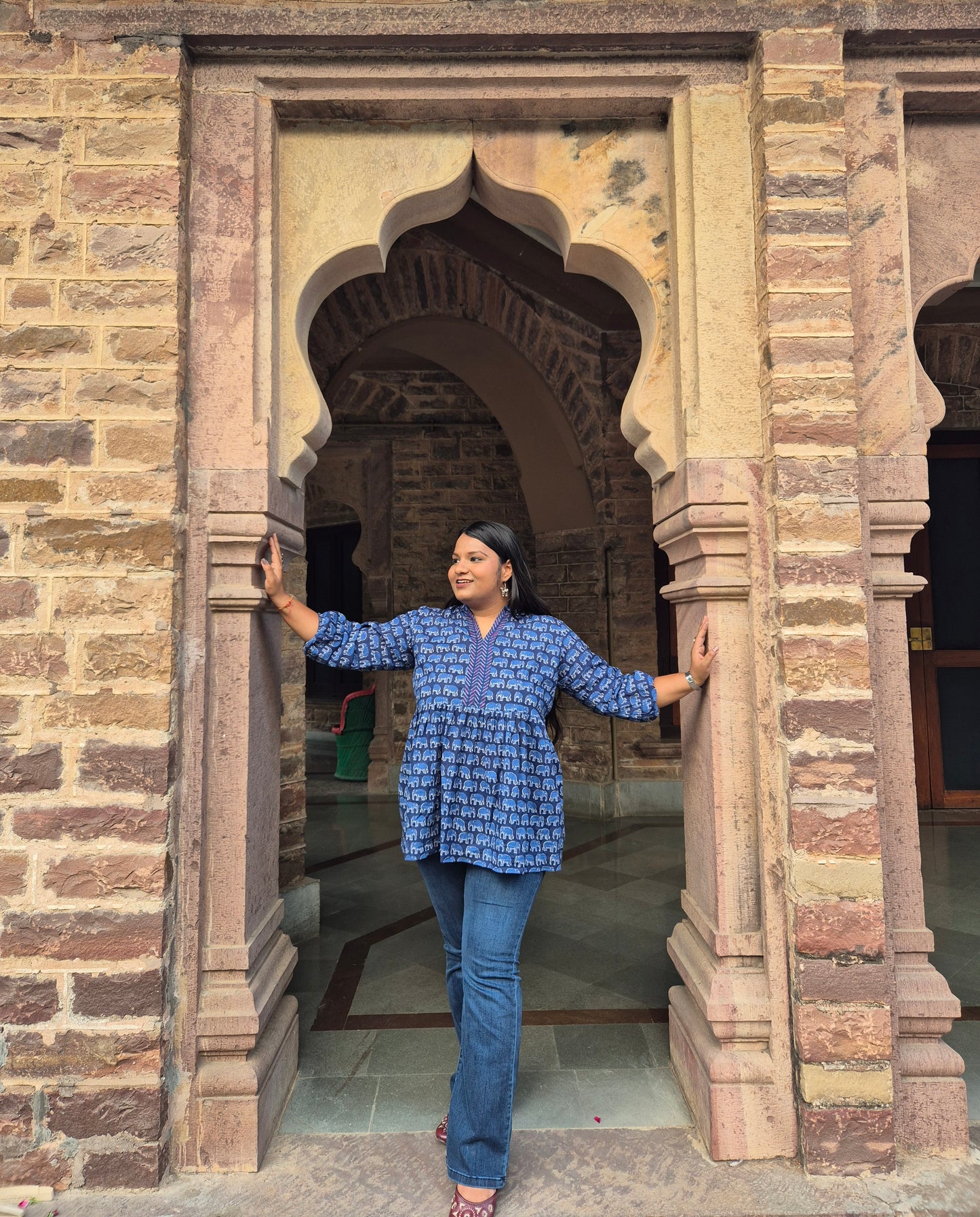 Neel Haathi: Hand Block Short Kurti