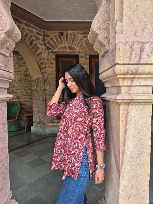 Laal Booti: Hand Block Short Kurti