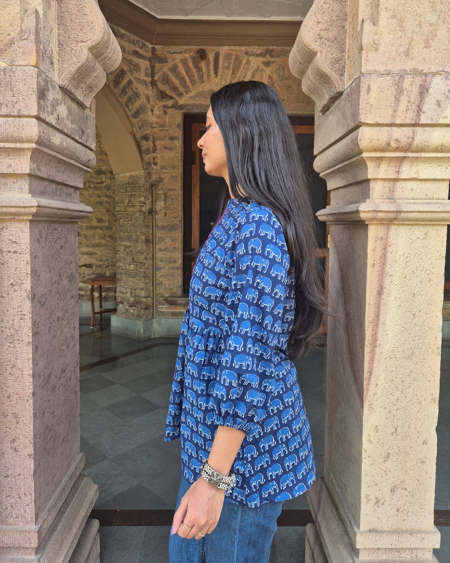 Neel Haathi: Hand Block Short Kurti