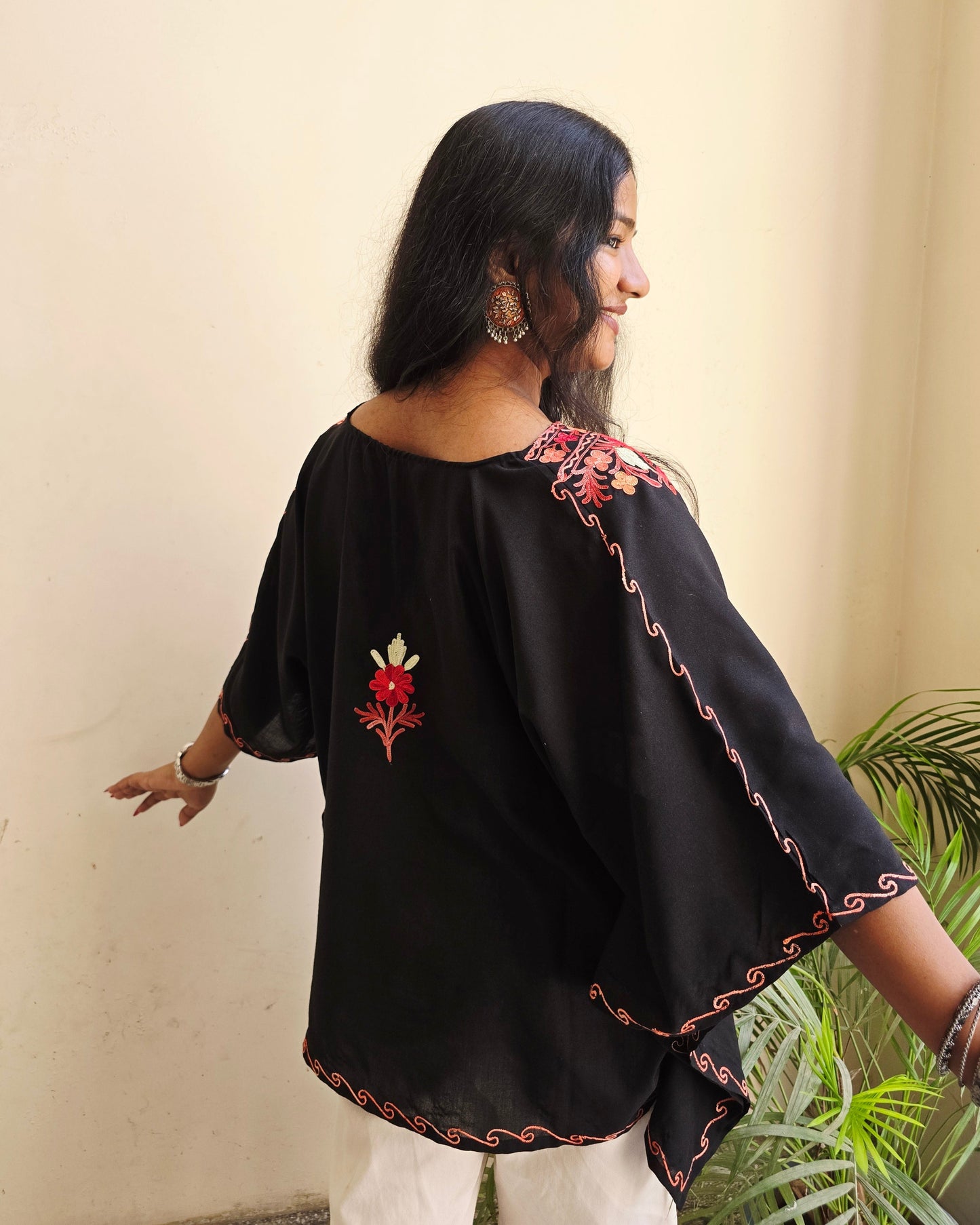 Shabnam Cotton Aari Kaftan Top - Black
