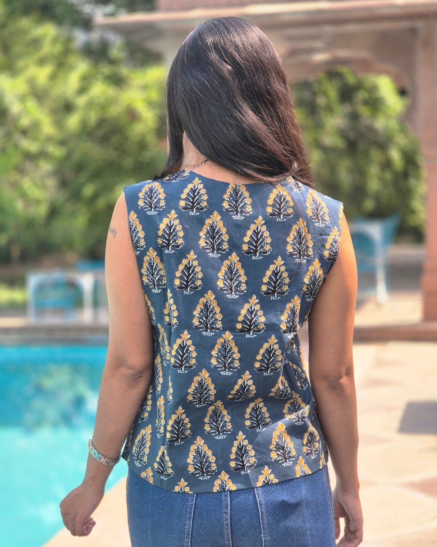 Neelira: Midnight Bloom Block Print Vest