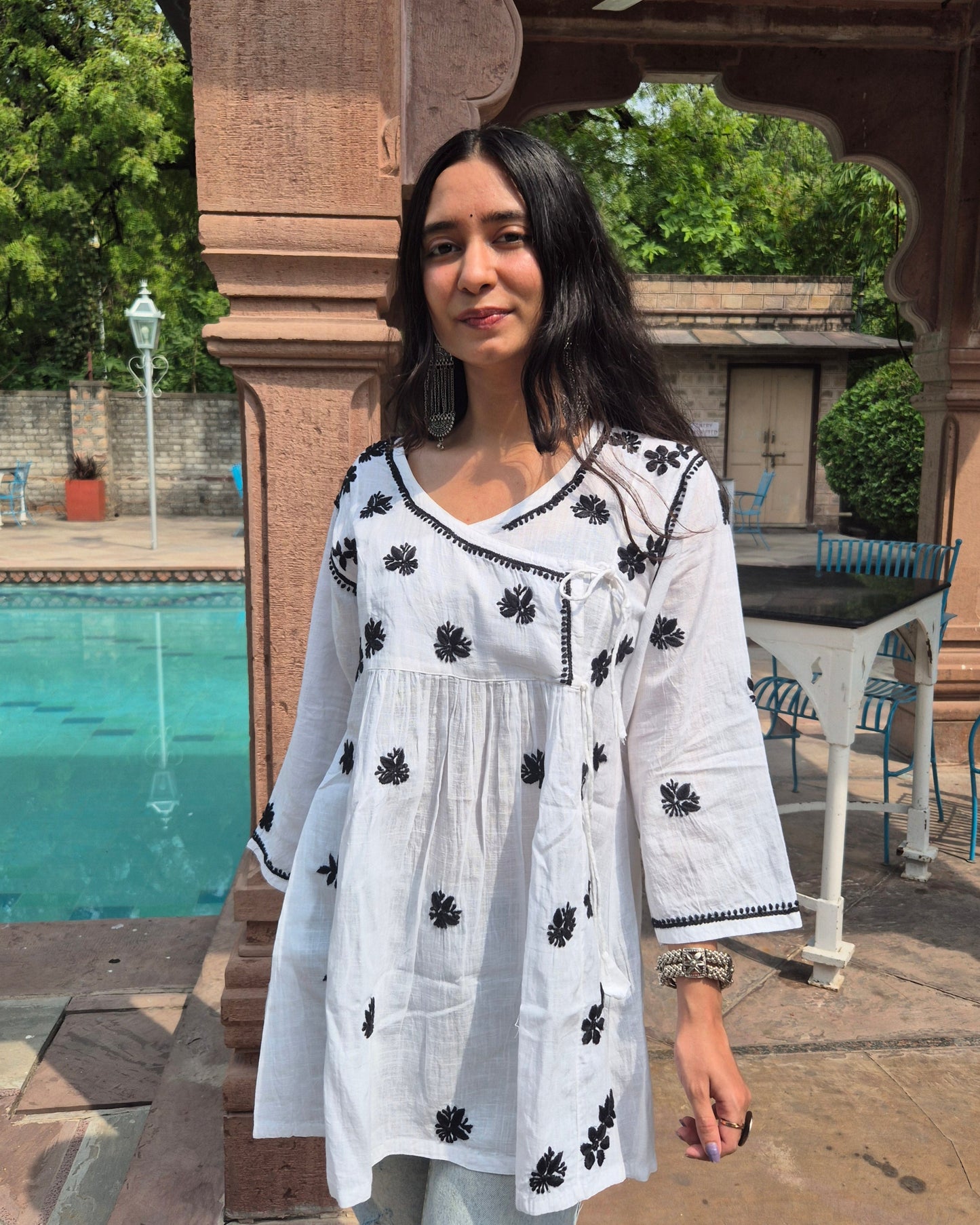 Chandani Cotton Slub Chikankari Short Kurti - White