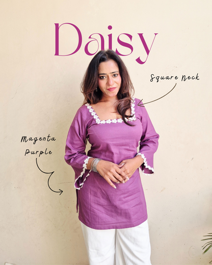 Daisy Cotton Corset Style Short Kurti – Lavender