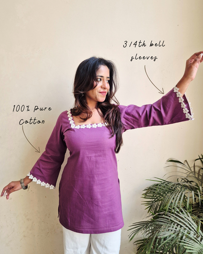 Daisy Cotton Corset Style Short Kurti – Lavender