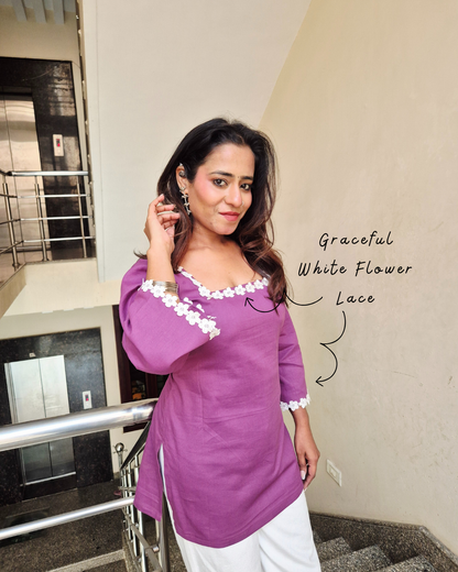 Daisy Cotton Corset Style Short Kurti – Lavender
