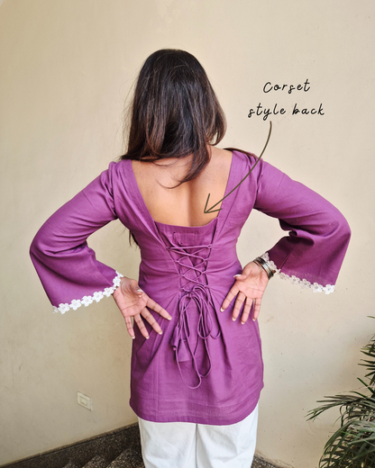 Daisy Cotton Corset Style Short Kurti – Lavender