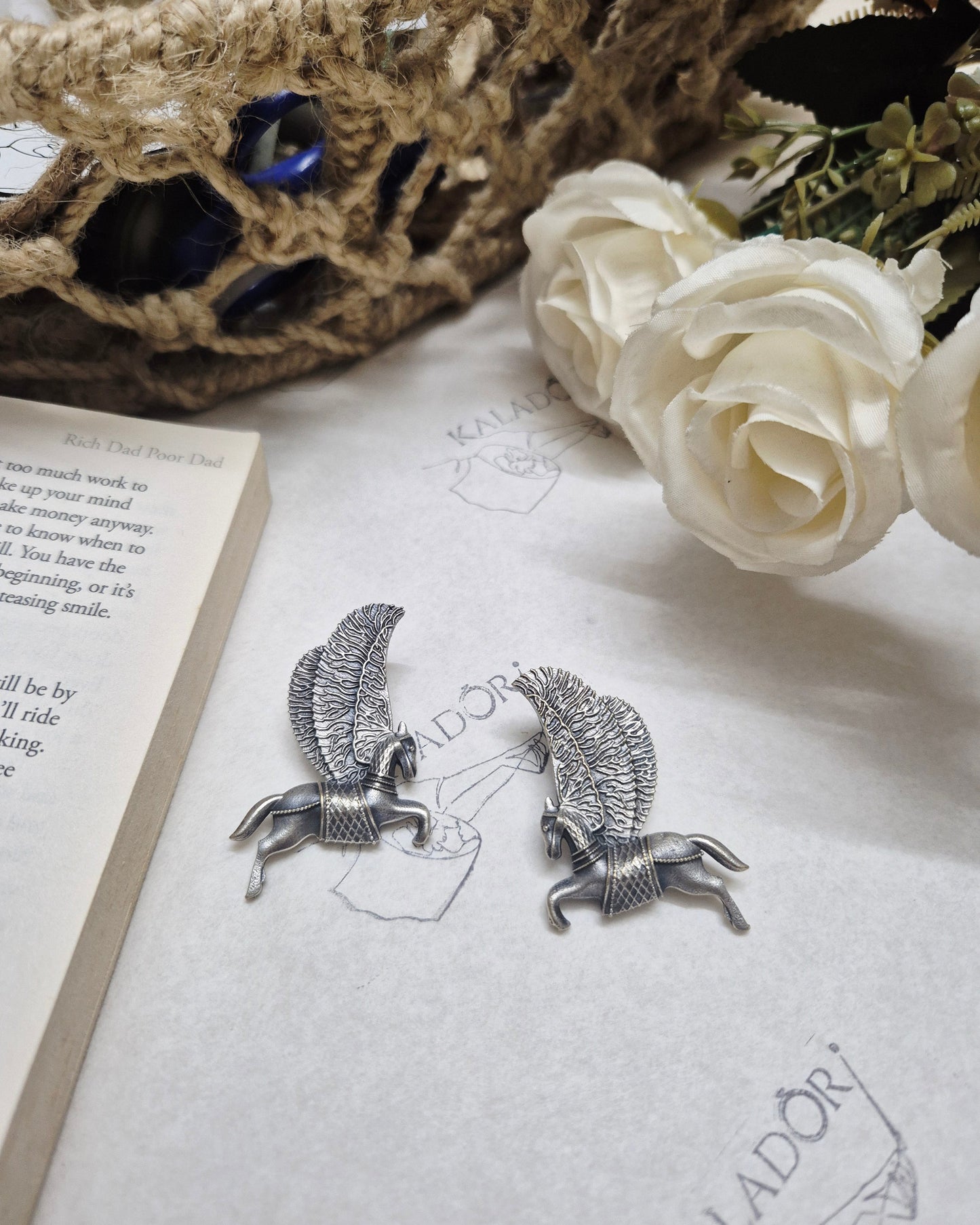 Pankh Ashwa Silver Oxidise Earrings