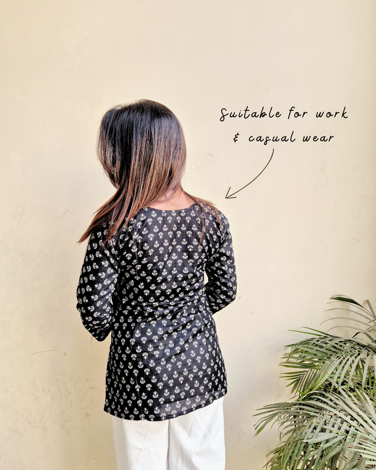 Nisha Cotton Hand Block Short Kurti - Black