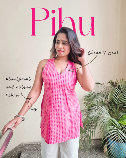 Pihu Cotton Hand Block Padded Short Kurti - Black