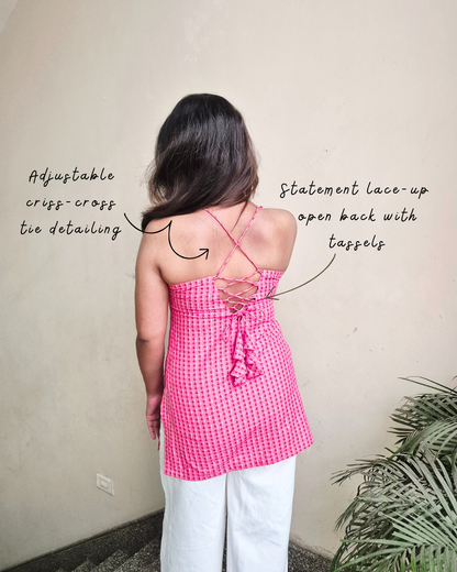 Pihu Cotton Hand Block Padded Short Kurti - Black