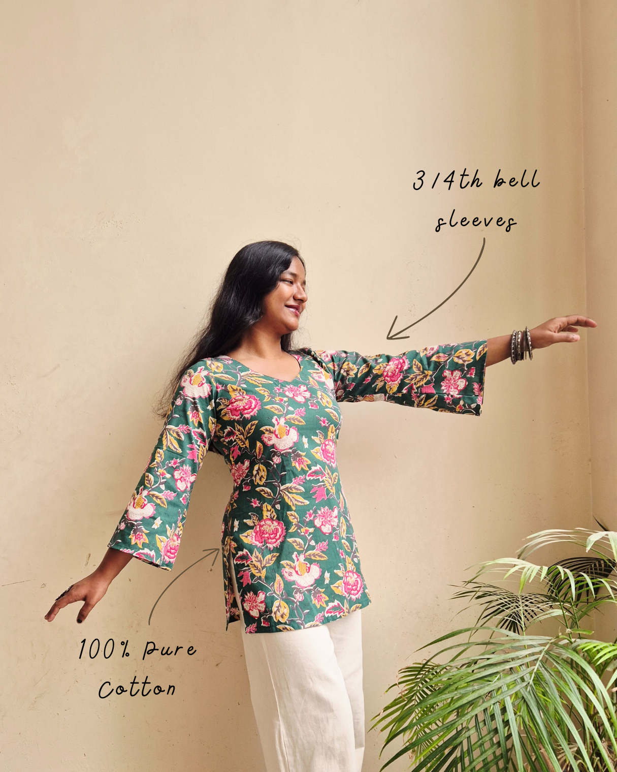 Phoolvati - Cotton Hand Block Corset Short Kurti - Green