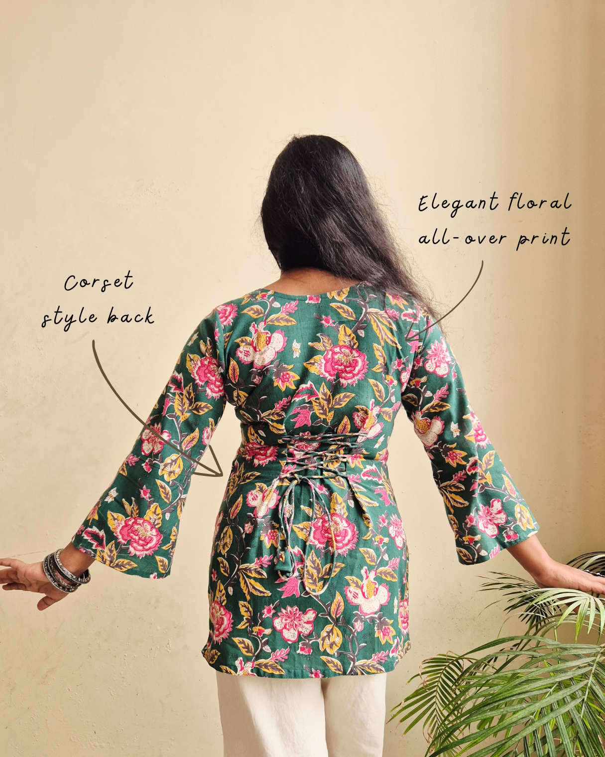 Phoolvati - Cotton Hand Block Corset Short Kurti - Green