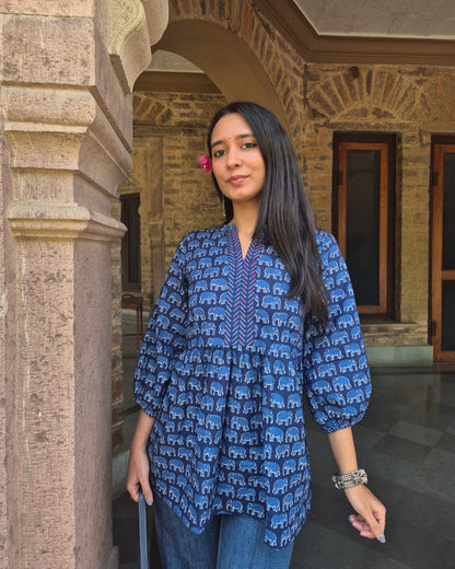 Neel Haathi: Hand Block Short Kurti