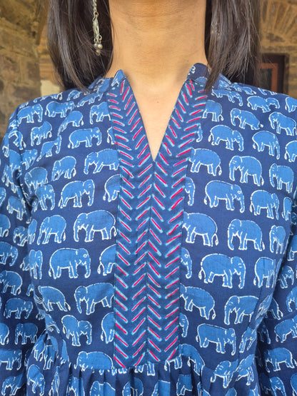Neel Haathi: Hand Block Short Kurti