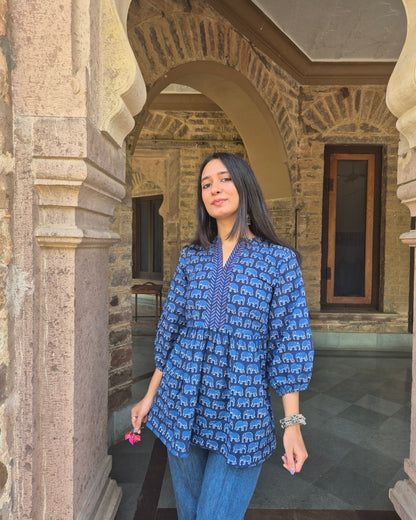 Neel Haathi: Hand Block Short Kurti