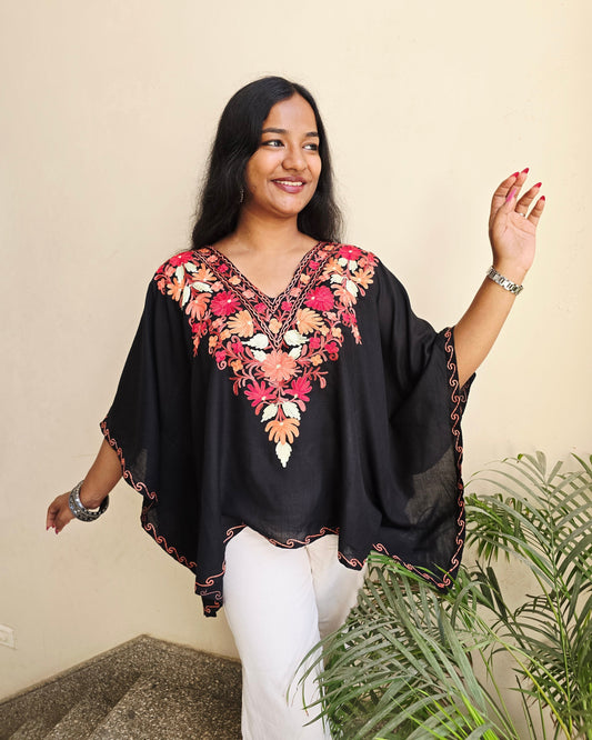 Shabnam Cotton Aari Kaftan Top - Black