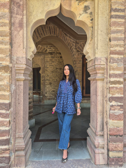 Neel Haathi: Hand Block Short Kurti