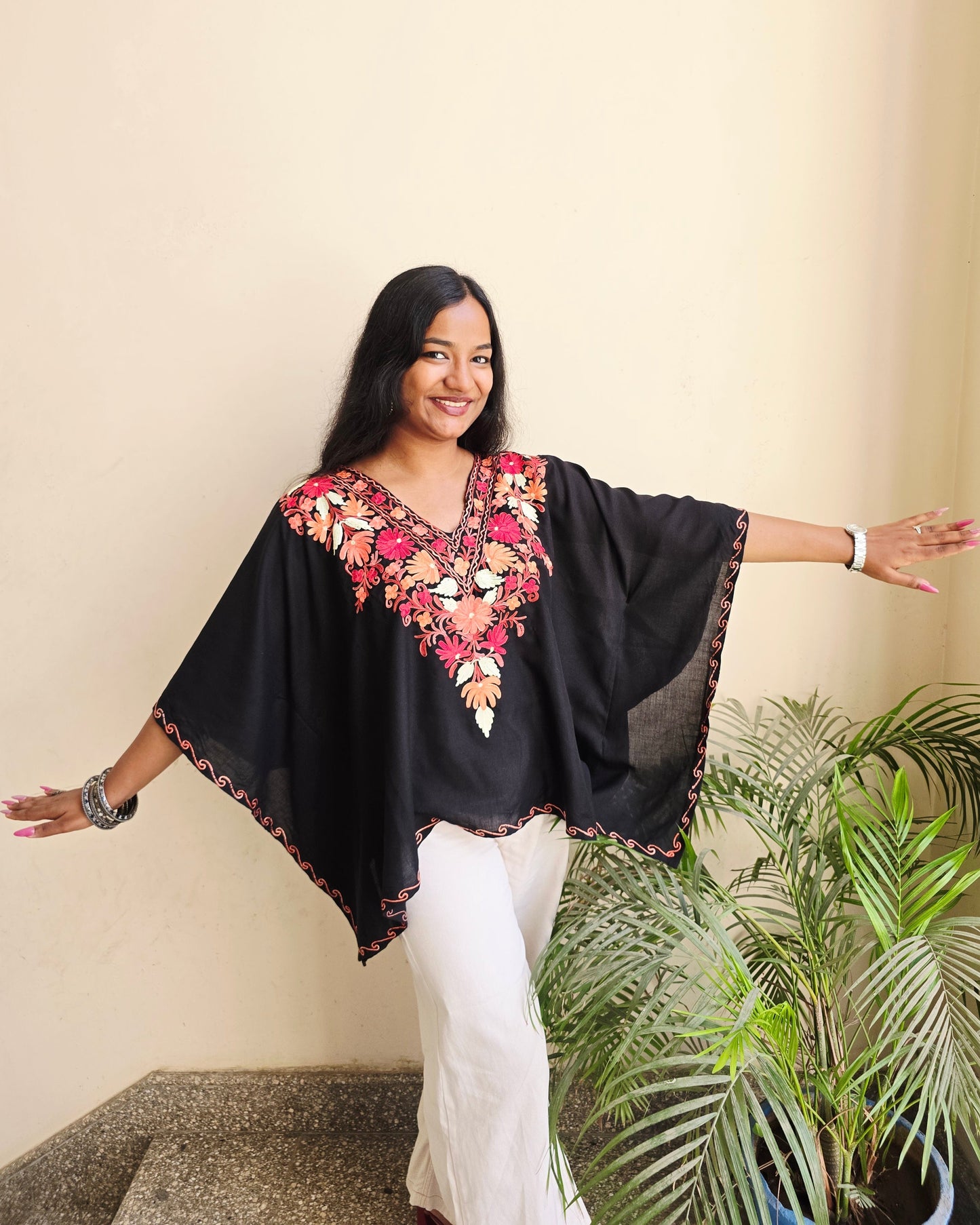 Shabnam Cotton Aari Kaftan Top - Black