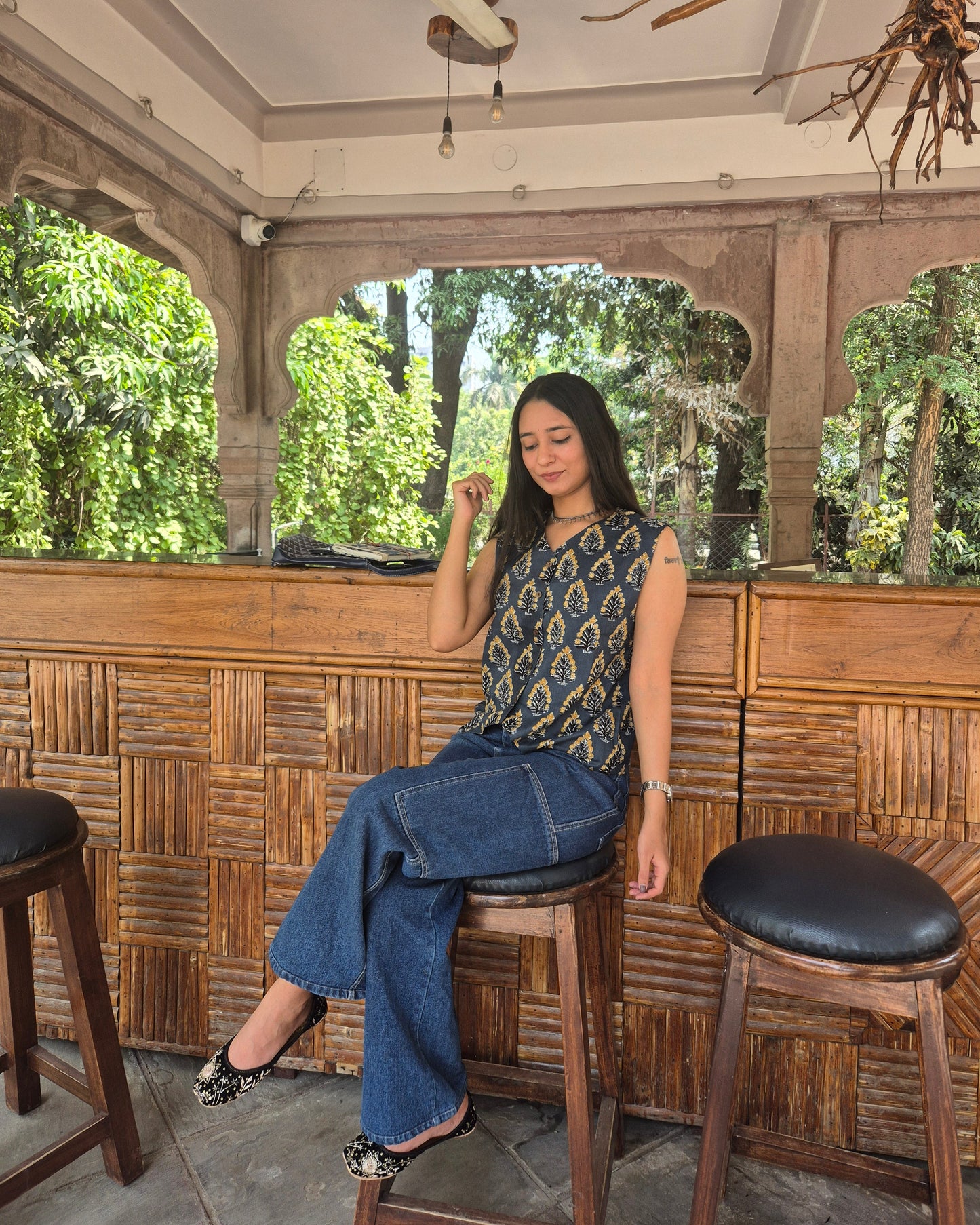 Neelira: Midnight Bloom Block Print Vest